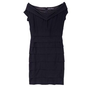 WHBM Sheath Dress Womens XS Black Stretch Knit Cap Sleeve Lined Cocktail